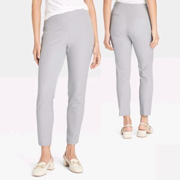 A New Day Women's Gray Check Stretch High Rise Side Zip Skinny Ankle Pants 10 - Picture 1 of 6